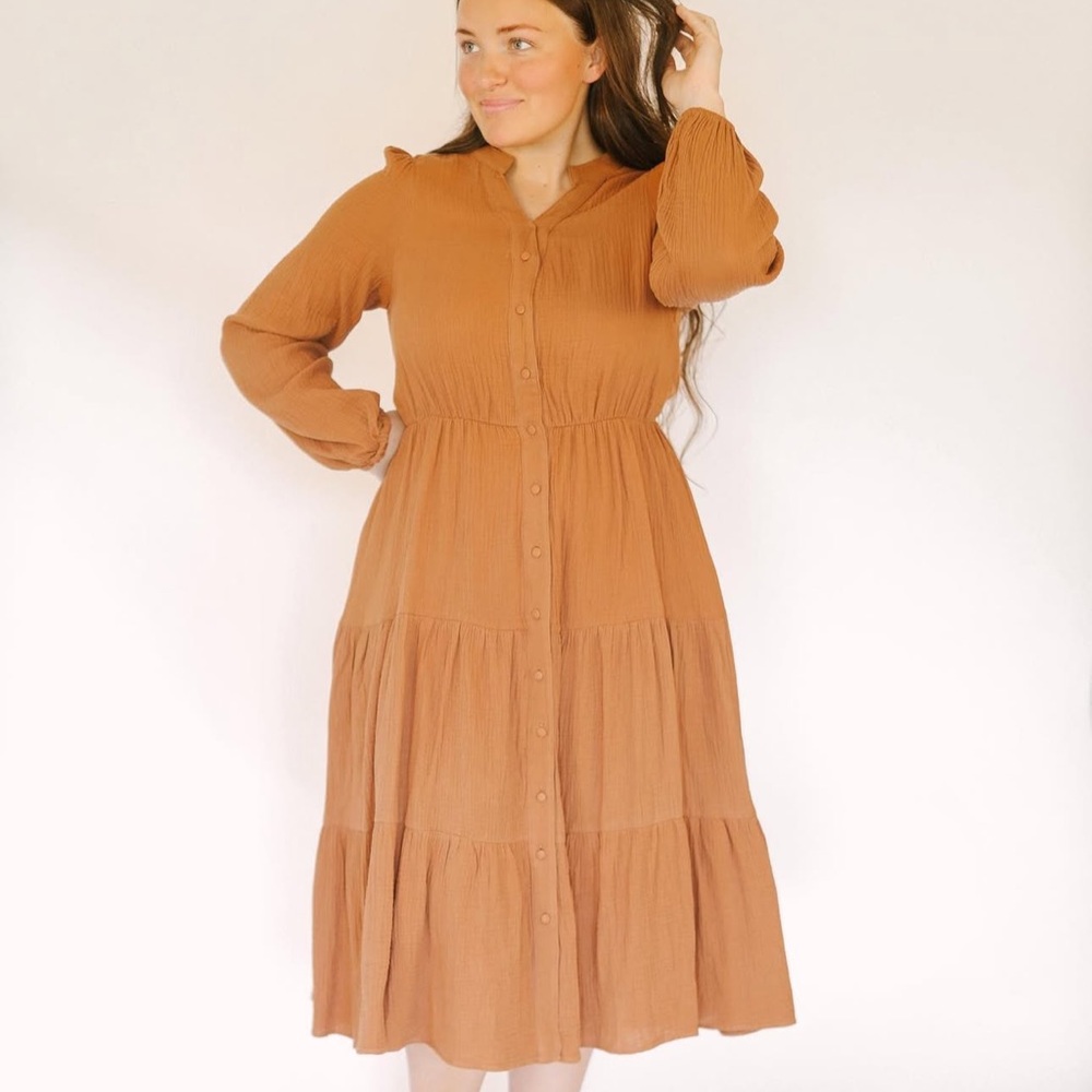 Shopcourtneytoliver-Elegant Brown Button-Down Midi Dress